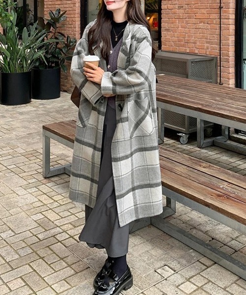 Miniministore(ミニミニストア)の「トグルボタンロングコートチェック柄コート(ダッフルコート・レディース・グレー・XL/L)」の9枚目の写真