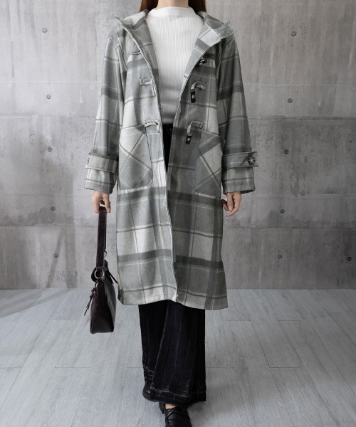 セール】トグルボタンロングコートチェック柄コート（ダッフルコート