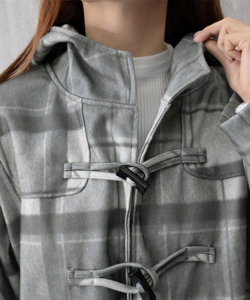 セール】トグルボタンロングコートチェック柄コート（ダッフルコート