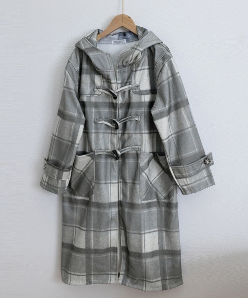 セール】トグルボタンロングコートチェック柄コート（ダッフルコート