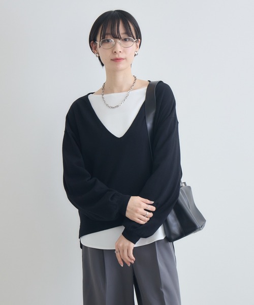 Paradise Picnic(パラダイスピクニック)の「cloche 天竺編みニットセット(ニット/セーター・レディース・ブラック/グレイッシュベージュ・FREE)」の4枚目の写真