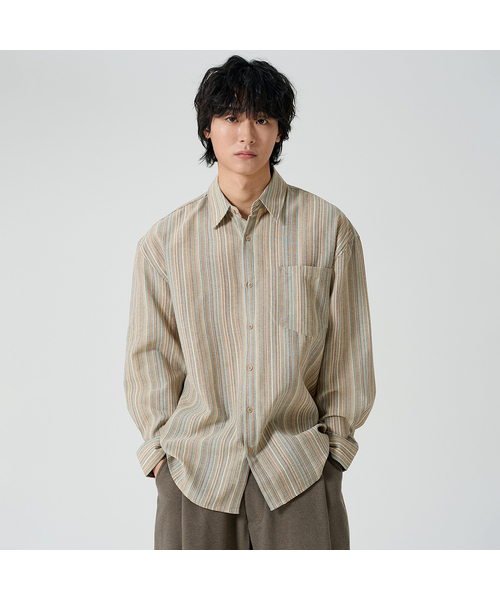 OWSA(オウサ)の「ヴィンテージストライプシャツ(シャツ/ブラウス・メンズ・ベージュ・FREE)」の1枚目の写真