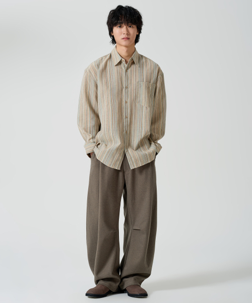 OWSA(オウサ)の「ヴィンテージストライプシャツ(シャツ/ブラウス・メンズ・ベージュ・FREE)」の3枚目の写真