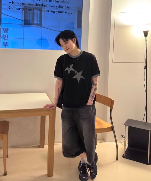 ACSHI(アクシ)の「夏 バミューダ ワイド 7部 ウォッシング デニムパンツ ユニセックス(黒青)(その他パンツ・レディース・その他・XS/S/M/L/XL/XXL)」の3枚目の写真