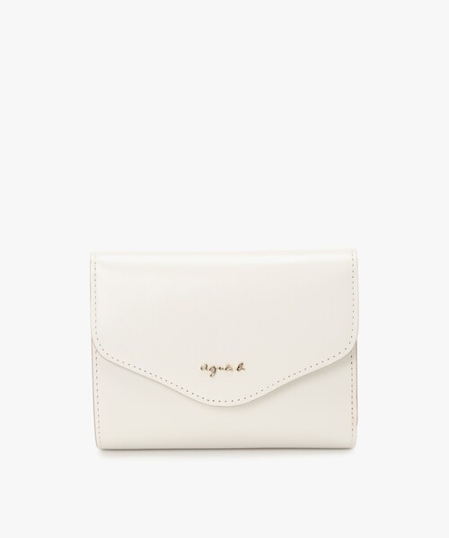 【美品】agnes b. UAW01-02 長財布 ゴールド金具 ホワイト レザー 三つ折り ウォレット 