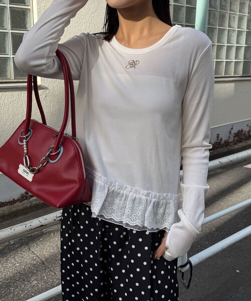 CIAOPANIC（チャオパニック）の「裾レースストレッチリブトップス（Tシャツ/カットソー・レディース・グレー/ブラック/ホワイト・ONE SIZE）」の8枚目の写真