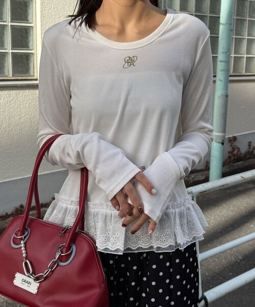 CIAOPANIC（チャオパニック）の「裾レースストレッチリブトップス（Tシャツ/カットソー・レディース・グレー/ブラック/ホワイト・ONE SIZE）」の16枚目の写真