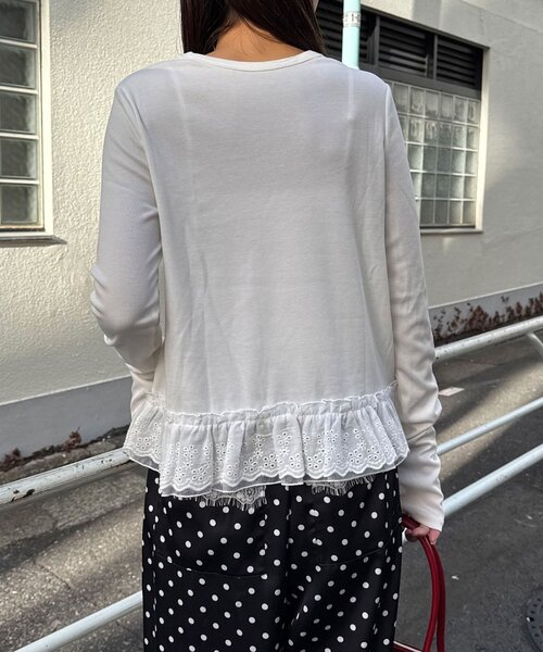 CIAOPANIC（チャオパニック）の「裾レースストレッチリブトップス（Tシャツ/カットソー・レディース・グレー/ブラック/ホワイト・ONE SIZE）」の12枚目の写真