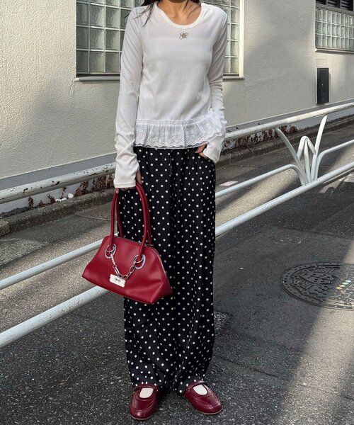 CIAOPANIC（チャオパニック）の「裾レースストレッチリブトップス（Tシャツ/カットソー・レディース・グレー/ブラック/ホワイト・ONE SIZE）」の21枚目の写真