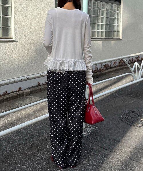 CIAOPANIC（チャオパニック）の「裾レースストレッチリブトップス（Tシャツ/カットソー・レディース・グレー/ブラック/ホワイト・ONE SIZE）」の4枚目の写真