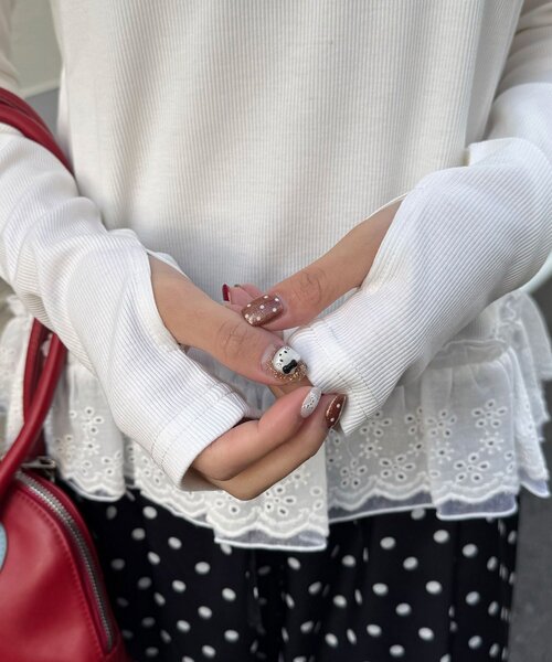 CIAOPANIC（チャオパニック）の「裾レースストレッチリブトップス（Tシャツ/カットソー・レディース・グレー/ブラック/ホワイト・ONE SIZE）」の6枚目の写真