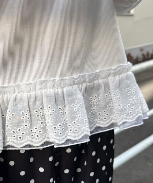 CIAOPANIC（チャオパニック）の「裾レースストレッチリブトップス（Tシャツ/カットソー・レディース・グレー/ブラック/ホワイト・ONE SIZE）」の9枚目の写真