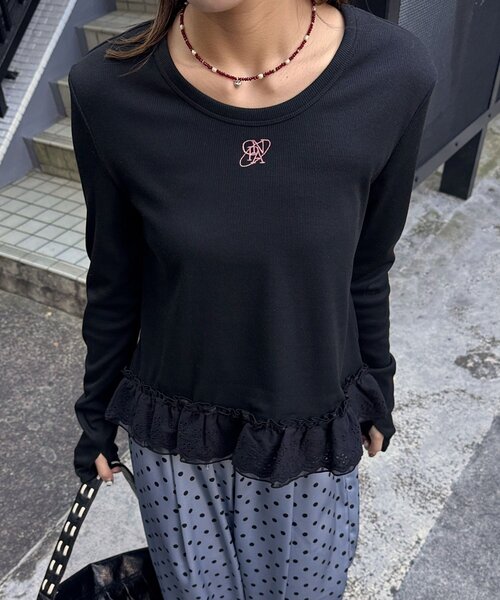 CIAOPANIC（チャオパニック）の「裾レースストレッチリブトップス（Tシャツ/カットソー・レディース・グレー/ブラック/ホワイト・ONE SIZE）」の17枚目の写真