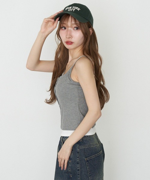 RAY CASSIN(レイカズン)の「パット付レイヤードヘンリーキャミ(キャミソール・レディース・ホワイト/ネイビー/グレー/ブラック・FREE)」の6枚目の写真