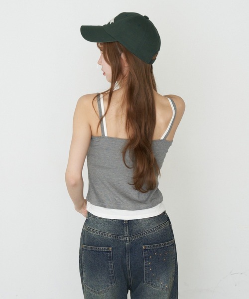 RAY CASSIN(レイカズン)の「パット付レイヤードヘンリーキャミ(キャミソール・レディース・ホワイト/ネイビー/グレー/ブラック・FREE)」の7枚目の写真