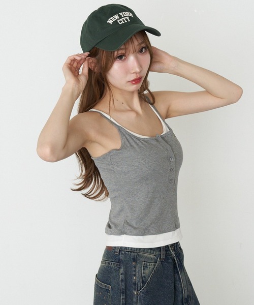 RAY CASSIN(レイカズン)の「パット付レイヤードヘンリーキャミ(キャミソール・レディース・ホワイト/ネイビー/グレー/ブラック・FREE)」の8枚目の写真