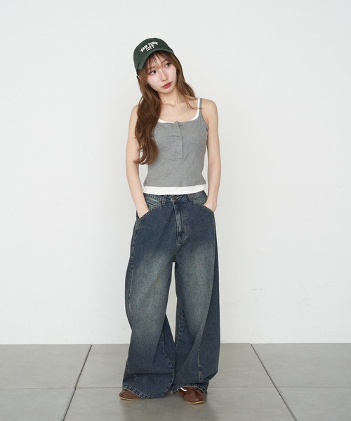 RAY CASSIN(レイカズン)の「パット付レイヤードヘンリーキャミ(キャミソール・レディース・ホワイト/ネイビー/グレー/ブラック・FREE)」の9枚目の写真