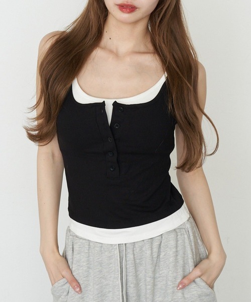 RAY CASSIN(レイカズン)の「パット付レイヤードヘンリーキャミ(キャミソール・レディース・ホワイト/ネイビー/グレー/ブラック・FREE)」の14枚目の写真