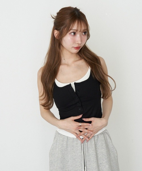 RAY CASSIN(レイカズン)の「パット付レイヤードヘンリーキャミ(キャミソール・レディース・ホワイト/ネイビー/グレー/ブラック・FREE)」の15枚目の写真