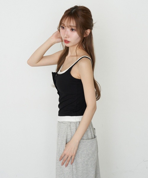 RAY CASSIN(レイカズン)の「パット付レイヤードヘンリーキャミ(キャミソール・レディース・ホワイト/ネイビー/グレー/ブラック・FREE)」の16枚目の写真