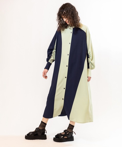 OSMOSIS（オズモーシス）の「バイカラーギャザースリーブワンピース（ワンピース・レディース・パープル/ライトグリーン/ブラック・ONE SIZE）」の12枚目の写真