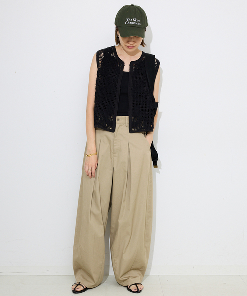 SLOBE IENA(スローブイエナ)の「《接触冷感/WEB限定/追加2》ライトチノタックカーブトラウザー(チノパンツ・レディース・ベージュ/ブラック・36/38)」の8枚目の写真