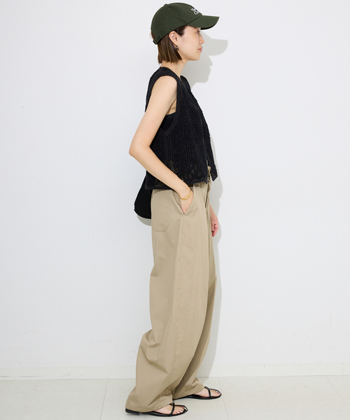 SLOBE IENA(スローブイエナ)の「《接触冷感/WEB限定/追加2》ライトチノタックカーブトラウザー(チノパンツ・レディース・ベージュ/ブラック・36/38)」の10枚目の写真