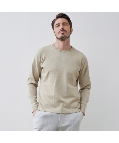 g-stage(ジーステージ)の「洗えるクルーネックニット(ニット/セーター・メンズ・ネイビー/ベージュ・48/46)」の1枚目の写真