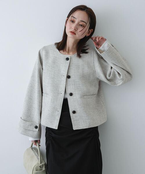 SENSE OF PLACE by URBAN RESEARCH（センスオブプレイスバイアーバンリサーチ）の「ツイードノーカラージャケット（ノーカラージャケット・レディース・ブラック系その他/ホワイト系その他・ONE）」の15枚目の写真