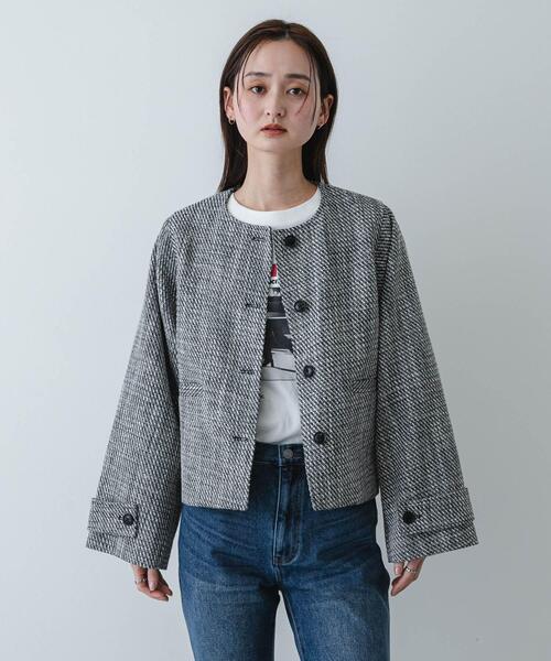 SENSE OF PLACE by URBAN RESEARCH（センスオブプレイスバイアーバンリサーチ）の「ツイードノーカラージャケット（ノーカラージャケット・レディース・ブラック系その他/ホワイト系その他・ONE）」の21枚目の写真