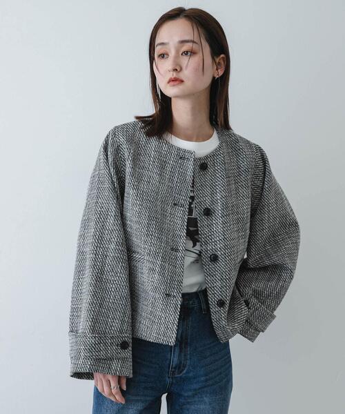 SENSE OF PLACE by URBAN RESEARCH（センスオブプレイスバイアーバンリサーチ）の「ツイードノーカラージャケット（ノーカラージャケット・レディース・ブラック系その他/ホワイト系その他・ONE）」の22枚目の写真