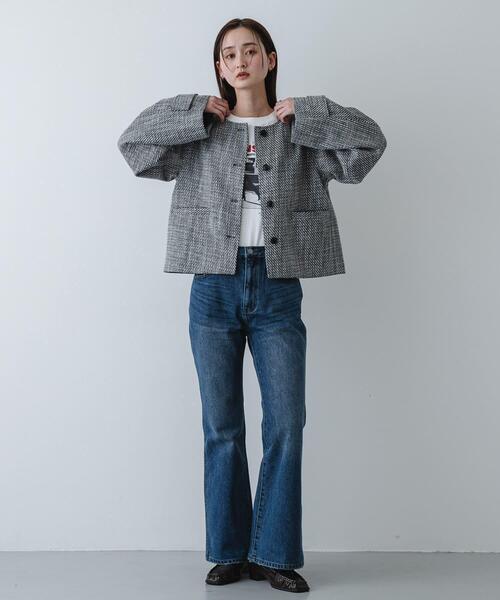 SENSE OF PLACE by URBAN RESEARCH（センスオブプレイスバイアーバンリサーチ）の「ツイードノーカラージャケット（ノーカラージャケット・レディース・ブラック系その他/ホワイト系その他・ONE）」の4枚目の写真