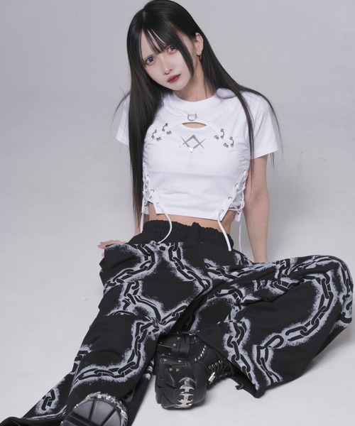 REFLEM(レフレム)の「『REFLEM/レフレム』チェーンプリントワイドスウェットパンツ(スウェットパンツ・レディース・グレー/ブラック・FREE)」の20枚目の写真
