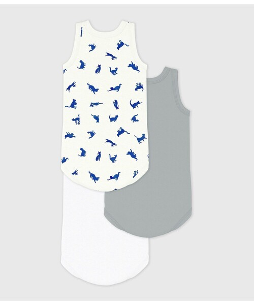 PETIT BATEAU(プチバトー)の「キャットプリントノースリーブボディ3枚組(ロンパース・キッズ・その他1・6MONTH/12MONTH/18MONTH/24MONTH)」の2枚目の写真