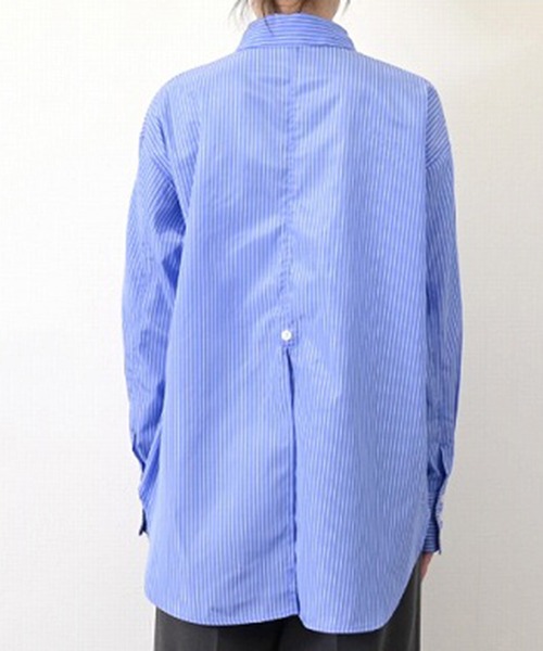 STYLEBLOCK（スタイルブロック）の「先染めストライプラップスカート付きシャツ（シャツ/ブラウス・レディース・ホワイト/ブルー・M）」の3枚目の写真