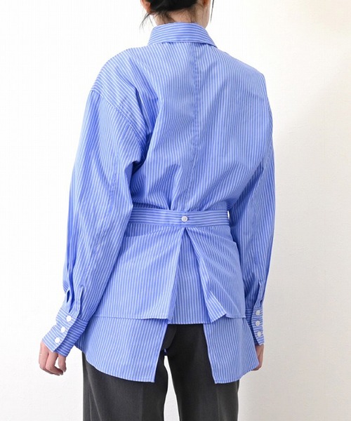 STYLEBLOCK（スタイルブロック）の「先染めストライプラップスカート付きシャツ（シャツ/ブラウス・レディース・ホワイト/ブルー・M）」の5枚目の写真