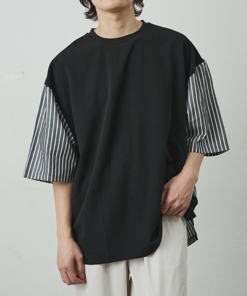 COLONY 2139（コロニートゥーワンスリーナイン）の「ジョーゼットフハクキリカエ半袖T（Tシャツ/カットソー・メンズ・ブラック/グレイッシュベージュ/ブラック系その他・MEDIUM/LARGE）」の2枚目の写真