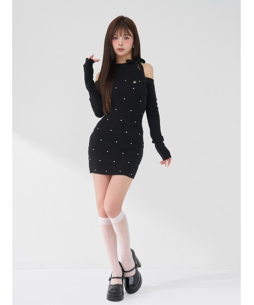 Darich(ダーリッチ)の「キルティングビジューニットミニワンピース(ワンピース・レディース・アイボリー/サックスブルー/ブラック/ピンク・FREE/FL)」の12枚目の写真