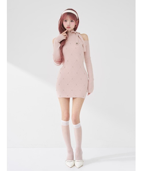 Darich(ダーリッチ)の「キルティングビジューニットミニワンピース(ワンピース・レディース・アイボリー/サックスブルー/ブラック/ピンク・FREE/FL)」の14枚目の写真