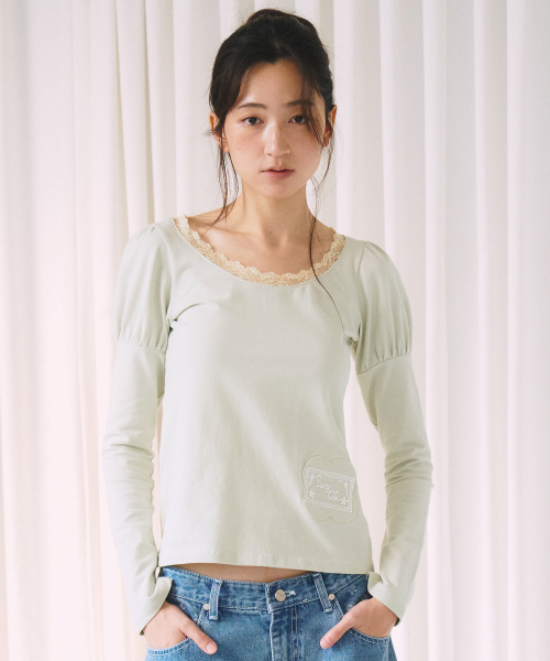 OAFISH（オアフィッシュ）の「Daisy Lace Puff Longsleeve, Green（Tシャツ/カットソー・レディース・その他・FREE）」の2枚目の写真