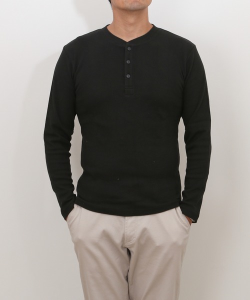 JEMORGAN(ジェーイーモーガン)の「JEMORGAN テレコ ヘンリーネックL S(Tシャツ/カットソー・メンズ・ブラック/オフホワイト/杢グレー・L/XL/M)」の4枚目の写真