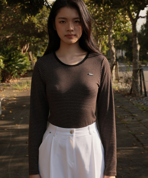 DEHEVE（デヘヴェ）の「Soft Stripe Long Sleeve [Brown]（Tシャツ/カットソー・レディース・ブラウン・FREE）」の3枚目の写真