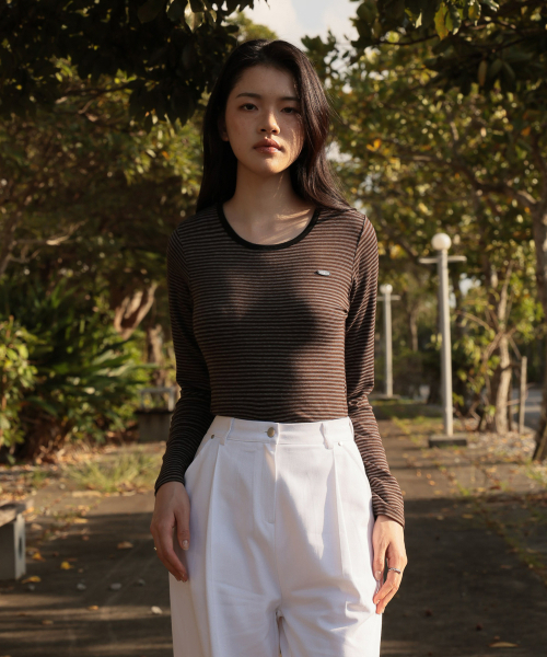 DEHEVE（デヘヴェ）の「Soft Stripe Long Sleeve [Brown]（Tシャツ/カットソー・レディース・ブラウン・FREE）」の4枚目の写真