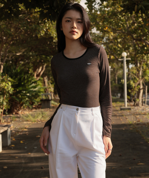 DEHEVE（デヘヴェ）の「Soft Stripe Long Sleeve [Brown]（Tシャツ/カットソー・レディース・ブラウン・FREE）」の5枚目の写真