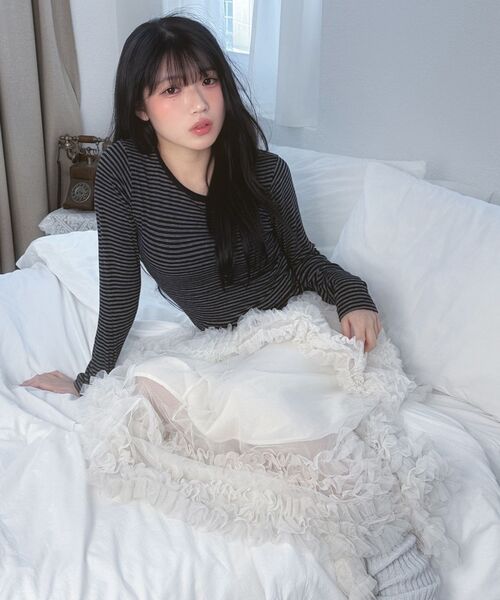 DEHEVE（デヘヴェ）の「Soft Stripe Long Sleeve [Brown]（Tシャツ/カットソー・レディース・ブラウン・FREE）」の6枚目の写真