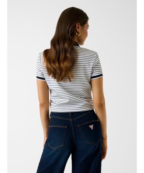Guess(ゲス)の「ALPHONSINE Striped Top ポロシャツ(ポロシャツ・レディース・ホワイト×ネイビー/ネイビー・MEDIUM/LARGE/SMALL/X-SMALL)」の3枚目の写真