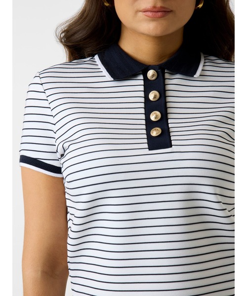 Guess(ゲス)の「ALPHONSINE Striped Top ポロシャツ(ポロシャツ・レディース・ホワイト×ネイビー/ネイビー・MEDIUM/LARGE/SMALL/X-SMALL)」の4枚目の写真