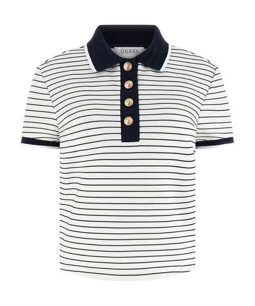 Guess(ゲス)の「ALPHONSINE Striped Top ポロシャツ(ポロシャツ・レディース・ホワイト×ネイビー/ネイビー・MEDIUM/LARGE/SMALL/X-SMALL)」の6枚目の写真