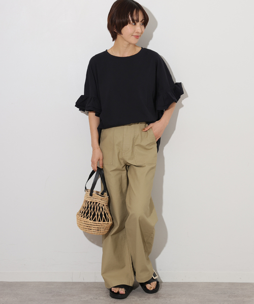 JOURNAL STANDARD relume（ジャーナルスタンダード　レリューム）の「《追加》コットンダブルフリルTEE（Tシャツ/カットソー・レディース・ホワイト/ブラック・FREE）」の7枚目の写真