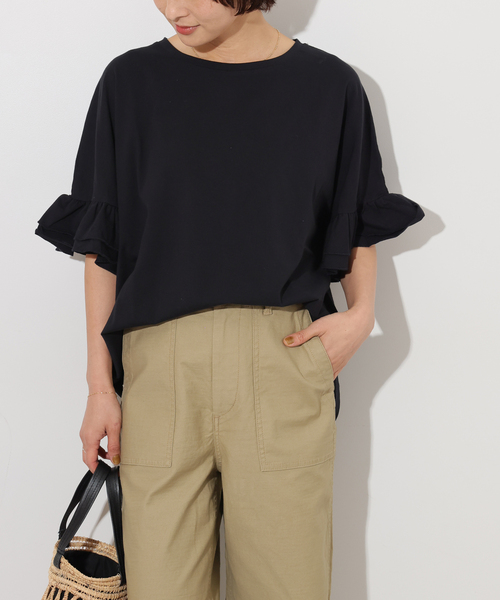 JOURNAL STANDARD relume（ジャーナルスタンダード　レリューム）の「《追加》コットンダブルフリルTEE（Tシャツ/カットソー・レディース・ホワイト/ブラック・FREE）」の10枚目の写真